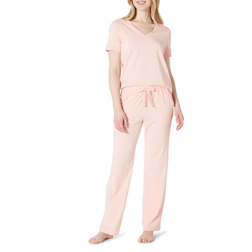 Amazon Essentials Damen Nachtwäsche-Set Aus Kurzärmligem T-Shirt Und Hose Aus Weichem Baumwollmix, Hellrosa, M von Amazon Essentials