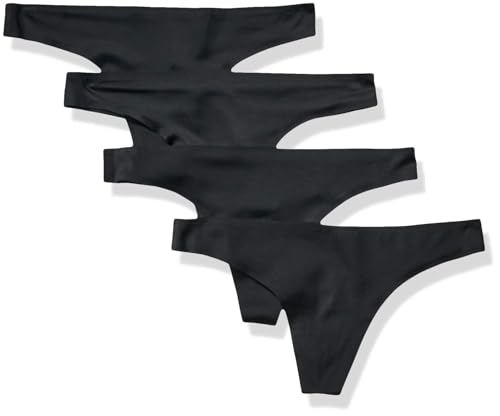 Amazon Essentials Damen Nahtlose Atmungsaktive Unterwäsche Für Damen Tanga, Gebondeter Stretch, 4er-Pack, Schwarz, 38 von Amazon Essentials