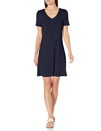Amazon Essentials Damen Normales kurzärmliges Swingkleid mit V-Ausschnitt, Marineblau, XXL von Amazon Essentials