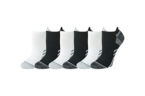 Amazon Essentials Damen Performance Zone Tab-Sportsocken Mit Bequemer Dämpfung, 6 Paar, Schwarz/Weiß, 36-39.5 von Amazon Essentials