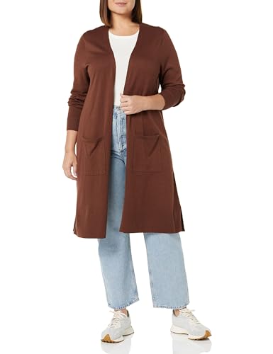 Amazon Essentials Damen Leichter, Länger Geschnittener, Langärmliger Cardigan-Pullover Mit Offener Vorderseite (In Übergröße Erhältlich), Schokoladenbraun, 4XL Große Größen von Amazon Essentials