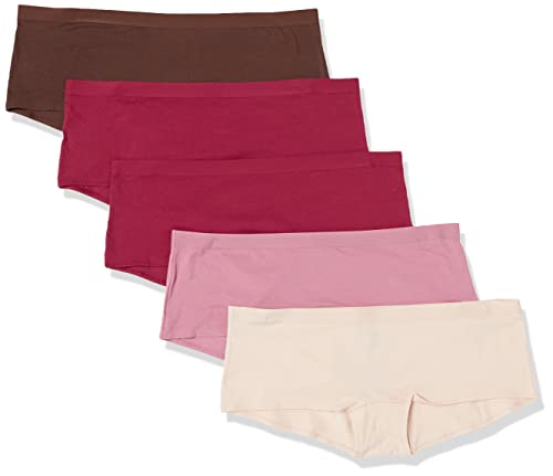 Amazon Essentials Damen Boyshort-Unterwäsche Baumwolle (Erhältlich in Übergröße), 5er-Pack, Braun/Burgunderrot/Rosa/Zartrosa, 4XL Große Größen von Amazon Essentials
