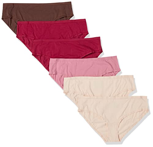 Amazon Essentials Damen Hipster-Unterwäsche Baumwolle (Erhältlich in Übergröße), 6er-Pack, Braun/Burgunderrot/Rosa/Zartrosa, 6XL Große Größen von Amazon Essentials