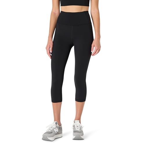 Amazon Essentials Damen Total Train Hohe Leibhöhe, Capri Leggings mit 48cm Beininnenlänge, Schwarz, M von Amazon Essentials