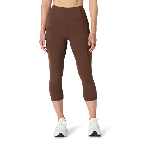 Amazon Essentials Damen Total Train Hohe Taille, 48cm Beininnenlänge, Capri-Leggings mit Taschen, Haselnuss, M von Amazon Essentials
