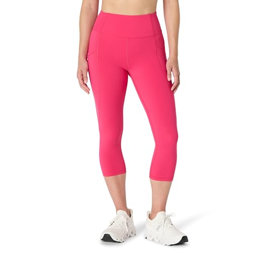 Amazon Essentials Damen Total Train Hohe Taille, 48cm Beininnenlänge, Capri-Leggings mit Taschen, Intensive Rosa, XL von Amazon Essentials