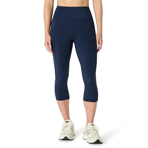 Amazon Essentials Damen Total Train Hohe Taille, 48cm Beininnenlänge, Capri-Leggings mit Taschen, Marineblau, XXL von Amazon Essentials