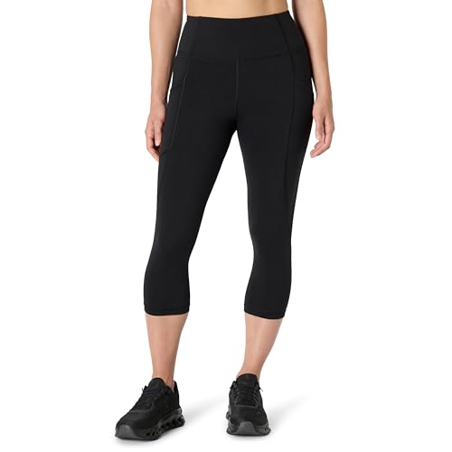 Amazon Essentials Damen Total Train Hohe Taille, 48cm Beininnenlänge, Capri-Leggings mit Taschen, Schwarz, M von Amazon Essentials