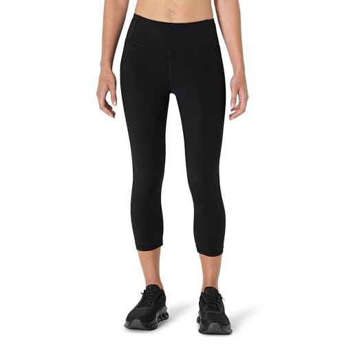 Amazon Essentials Damen Total Train Mittlere Leibhöhe, 48cm Beininnenlänge, Capri-Leggings, Schwarz, L von Amazon Essentials