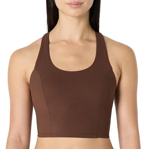 Amazon Essentials Damen Power Sculpt Crop-Top mit integriertem BH, Haselnuss, XXL von Amazon Essentials