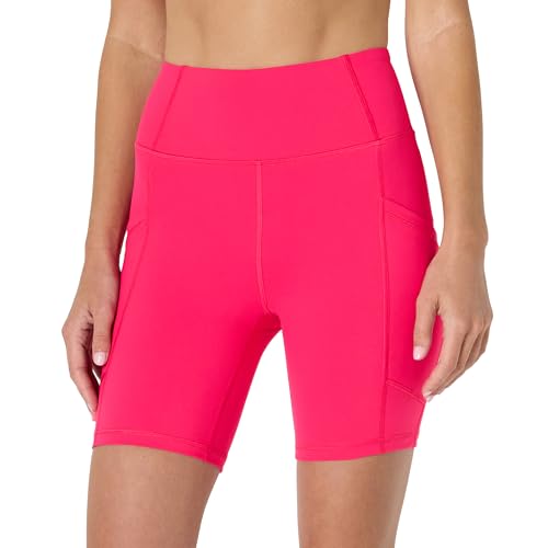 Amazon Essentials Damen Total Train Hohe Leibhöhe, 18cm Fahrradshorts mit Taschen, Intensive Rosa, L von Amazon Essentials