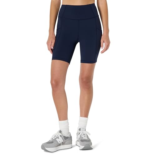 Amazon Essentials Damen Total Train Hohe Leibhöhe, 18cm Fahrradshorts mit Taschen, Marineblau, XL von Amazon Essentials