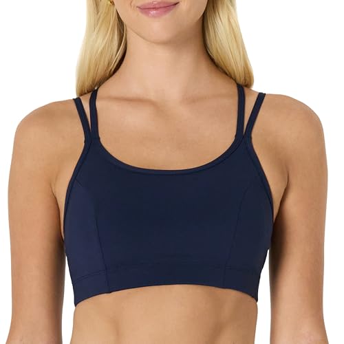 Amazon Essentials Damen Total Train Sport-BH mit Riemen und leichter Stützfunktion, Marineblau, L von Amazon Essentials