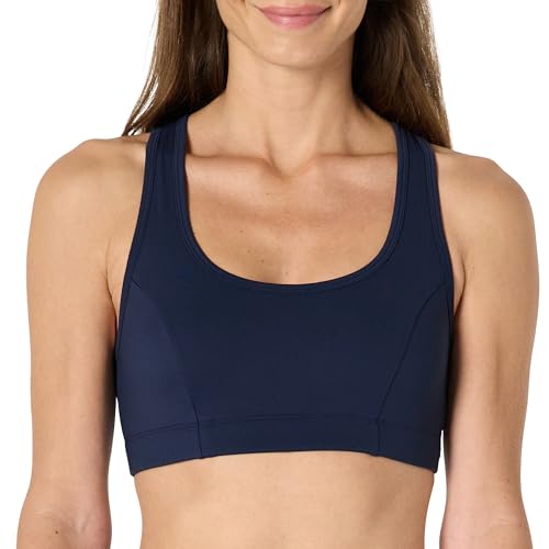 Amazon Essentials Damen Total Train Racerback-Sport-BH mit Rundhalsausschnitt, Marineblau, XL von Amazon Essentials
