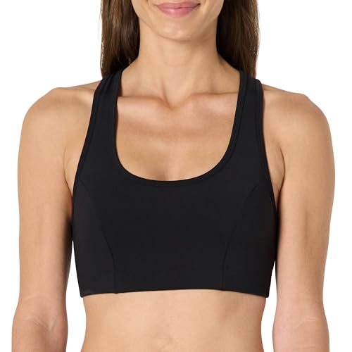 Amazon Essentials Damen Total Train Racerback-Sport-BH mit Rundhalsausschnitt, Schwarz, XL von Amazon Essentials