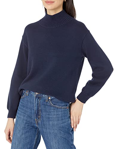 Amazon Essentials Damen Pullover Aus Baumwolle Mit Trichterausschnitt, In Übergrößen Erhältlich, Marineblau, XS von Amazon Essentials