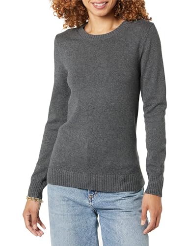 Amazon Essentials Damen Pullover Mit Rundhalsausschnitt Aus 100 % Baumwolle (Erhältlich In Übergröße), Dunkelgrau Meliert, L von Amazon Essentials