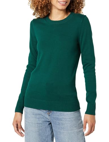 Amazon Essentials Damen Pullover Mit Rundhalsausschnitt Aus 100 % Baumwolle (Erhältlich In Übergröße), Dunkelgrün, S von Amazon Essentials