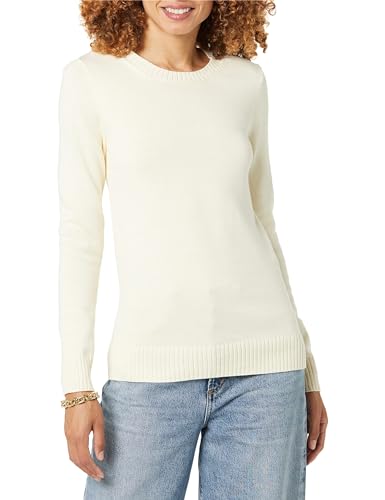 Amazon Essentials Damen Pullover Mit Rundhalsausschnitt Aus 100 % Baumwolle (Erhältlich In Übergröße), Ecru, XS von Amazon Essentials