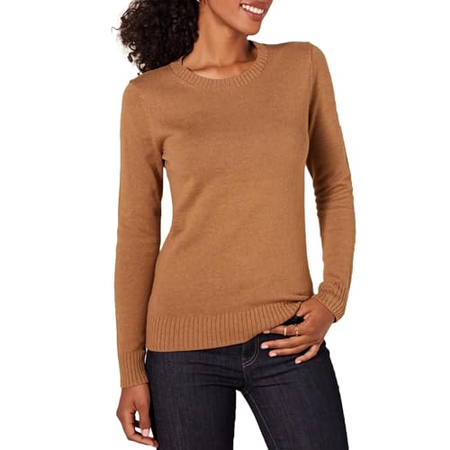 Amazon Essentials Damen Pullover Mit Rundhalsausschnitt Aus 100 % Baumwolle (Erhältlich In Übergröße), Kamelbraun Meliert, L von Amazon Essentials