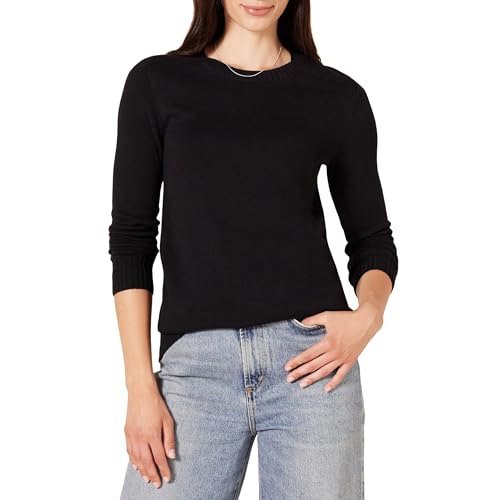 Amazon Essentials Damen Pullover Mit Rundhalsausschnitt Aus 100 % Baumwolle (Erhältlich In Übergröße), Schwarz, M von Amazon Essentials