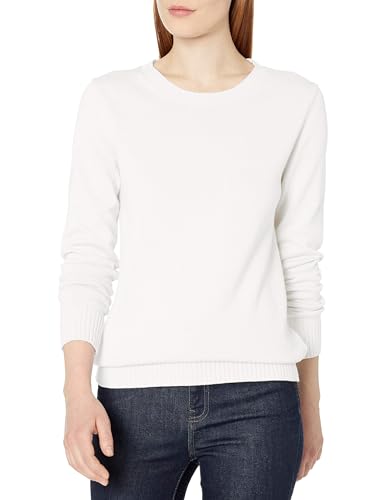 Amazon Essentials Damen Pullover Mit Rundhalsausschnitt Aus 100 % Baumwolle (Erhältlich In Übergröße), Weiß, L von Amazon Essentials