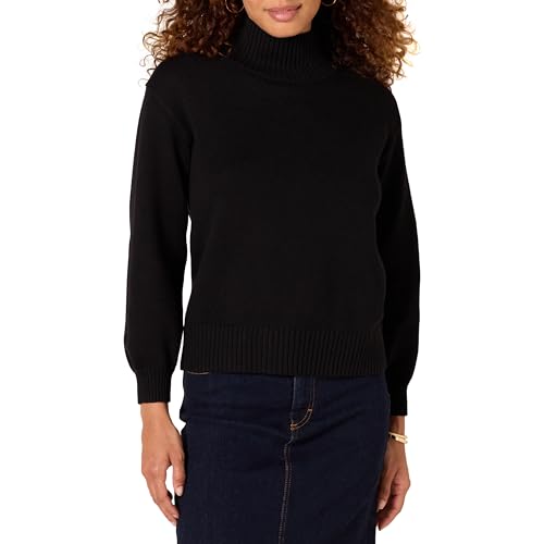 Amazon Essentials Damen Pullover aus Baumwolle mit hohem Stehkragen (erhältlich in Übergröße), Schwarz, XXL von Amazon Essentials