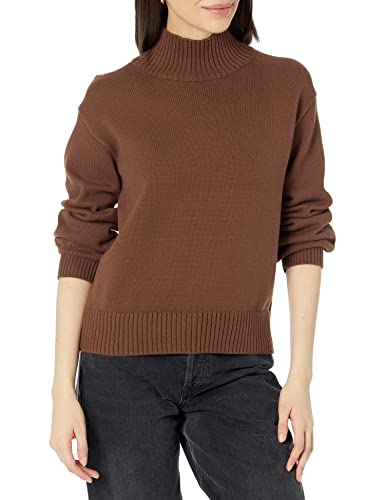Amazon Essentials Damen Pullover aus Baumwolle mit hohem Stehkragen (erhältlich in Übergröße), Tiefbraun, XL von Amazon Essentials