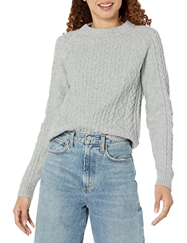 Amazon Essentials Damen Pullover mit Zopfmuster, Hellgrau Meliert, L von Amazon Essentials