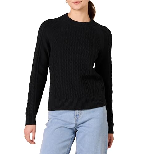 Amazon Essentials Damen Pullover mit Zopfmuster, Schwarz, L von Amazon Essentials