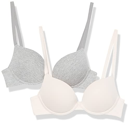 Amazon Essentials Damen Pushup-BH aus Baumwolle, 2er-Pack, Grau Meliert/Perle, 80C von Amazon Essentials