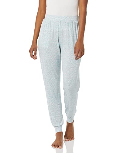 Amazon Essentials Damen Pyjamahose Aus Leichtem Jersey-Strick, Jogger-Lounge-Schlafanzüge mit Taschen, Hellblau Rosé Leopardenmuster, M von Amazon Essentials