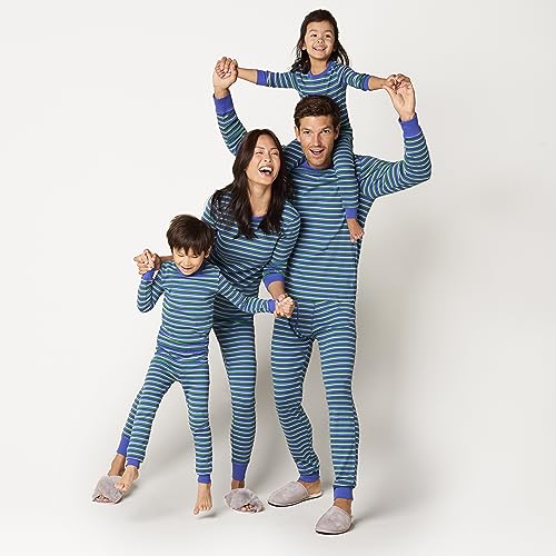 Amazon Essentials Damen Pyjamaset aus Baumwolle, Gute Passform - Auslauffarben, Blau Grün Streifen, XXL von Amazon Essentials