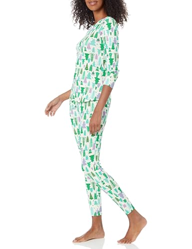 Amazon Essentials Damen Anschmiegsames Pyjama-Set Aus Baumwolle (In Übergröße Erhältlich), Ecru Weihnachtsbaum, XS von Amazon Essentials