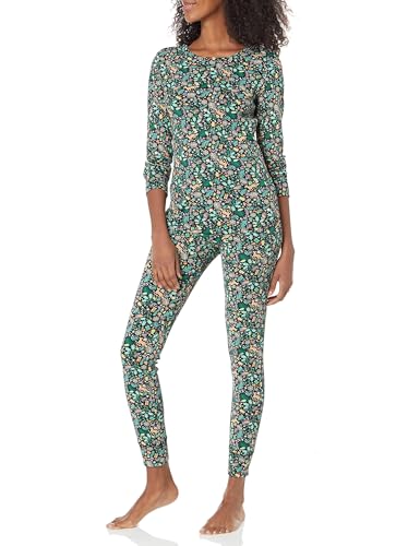 Amazon Essentials Damen Anschmiegsames Pyjama-Set Aus Baumwolle (In Übergröße Erhältlich), Schwarz Folklorisch, L von Amazon Essentials