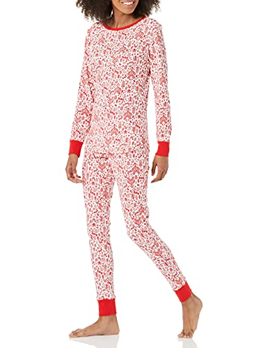 Amazon Essentials Damen Pyjamaset aus Baumwolle, Gute Passform - Auslauffarben, Weiß Wald, 6XL Große Größen von Amazon Essentials
