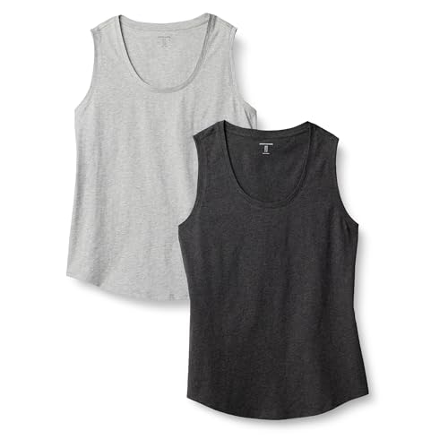 Amazon Essentials Damen Regular Fit Ärmelloses Tanktop Aus 100% Baumwolle, 2er-Pack, Dunkelgrau/Hellgrau Meliert, M von Amazon Essentials