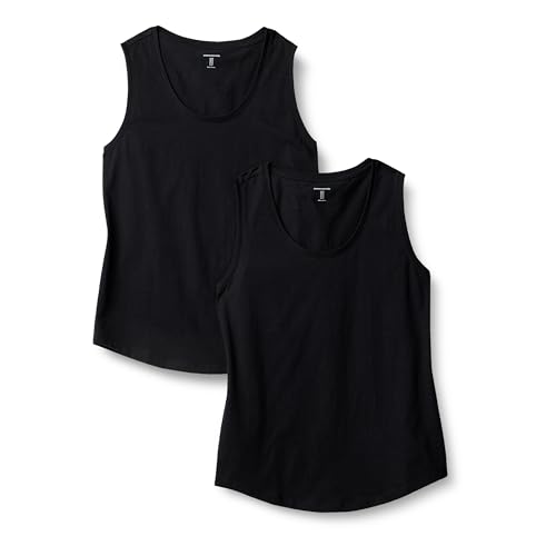 Amazon Essentials Damen Regular Fit Ärmelloses Tanktop Aus 100% Baumwolle, 2er-Pack, Schwarz, M von Amazon Essentials