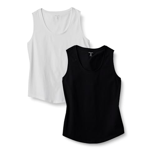 Amazon Essentials Damen Regular Fit Ärmelloses Tanktop Aus 100% Baumwolle, 2er-Pack, Schwarz/Weiß, XXL von Amazon Essentials