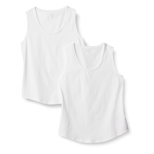 Amazon Essentials Damen Regular Fit Ärmelloses Tanktop Aus 100% Baumwolle, 2er-Pack, Weiß, S von Amazon Essentials