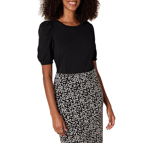 Amazon Essentials Damen Regular-Fit Kurzarm-T-Shirt Rundhalsausschnitt Baumwolle, Schwarz, L von Amazon Essentials
