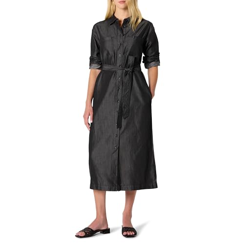 Amazon Essentials Damen Regular-Fit Langärmliges Midikleid Denim Chambray Knopfleiste, Schwarze Waschung, L von Amazon Essentials