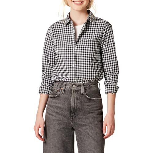 Amazon Essentials Damen Regular-Fit Langarm-Button-Down-Popeline-Hemd, Schwarz Weiß Vichy-muster, XL Amazon Essentials Damen Regular-Fit Langarm-Button-Down-Popeline-Hemd, Schwarz Weiß Vichy-muster, XL von Amazon Essentials