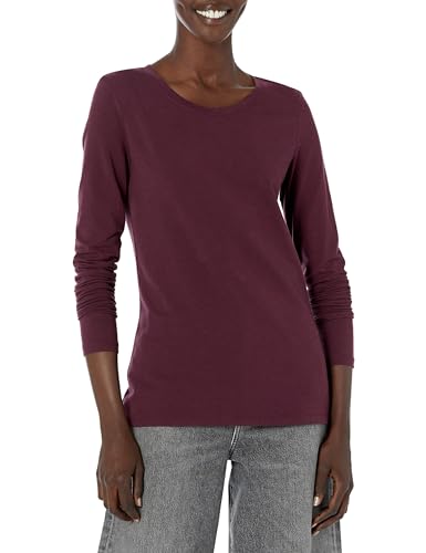 Amazon Essentials Damen Regular-Fit Langarm-T-Shirt Rundhalsausschnitt (In Übergröße Erhältlich), Burgunderrot, XXL von Amazon Essentials