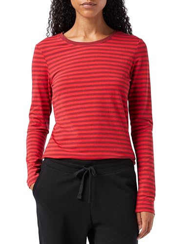 Amazon Essentials Damen Regular-Fit Langarm-T-Shirt Rundhalsausschnitt (In Übergröße Erhältlich), Burgunderrot Rot Streifen, L von Amazon Essentials