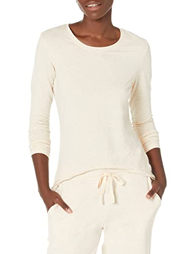 Amazon Essentials Damen Regular-Fit Langarm-T-Shirt Rundhalsausschnitt (In Übergröße Erhältlich), Haferbeige Meliert, L von Amazon Essentials