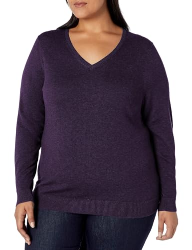 Amazon Essentials Damen Regular-Fit Leichter Langarm-Pullover V-Ausschnitt (In Übergröße Erhältlich), Dunkelpurpur, 4XL Große Größen von Amazon Essentials