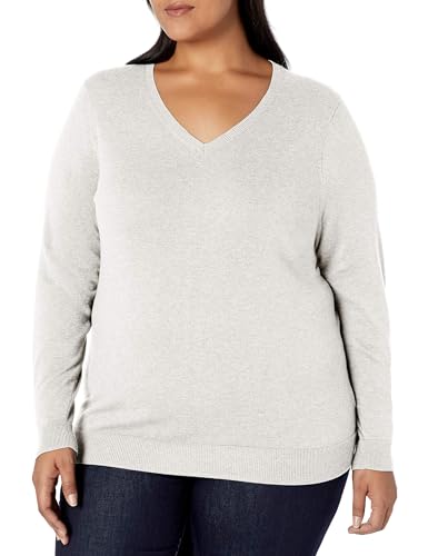 Amazon Essentials Damen Regular-Fit Leichter Langarm-Pullover V-Ausschnitt (In Übergröße Erhältlich), Elfenbein, S von Amazon Essentials