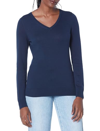 Amazon Essentials Damen Regular-Fit Leichter Langarm-Pullover V-Ausschnitt (In Übergröße Erhältlich), Marineblau, XXL Große Größen von Amazon Essentials
