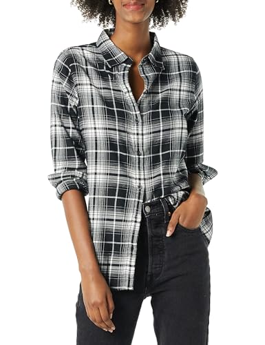 Amazon Essentials Damen Regular-Fit Leichtes Kariertes Langarm-Flanellhemd, Schwarz Weiß Großes Karo, XXL Amazon Essentials Damen Regular-Fit Leichtes Kariertes Langarm-Flanellhemd, Schwarz Weiß Großes Karo, XXL von Amazon Essentials